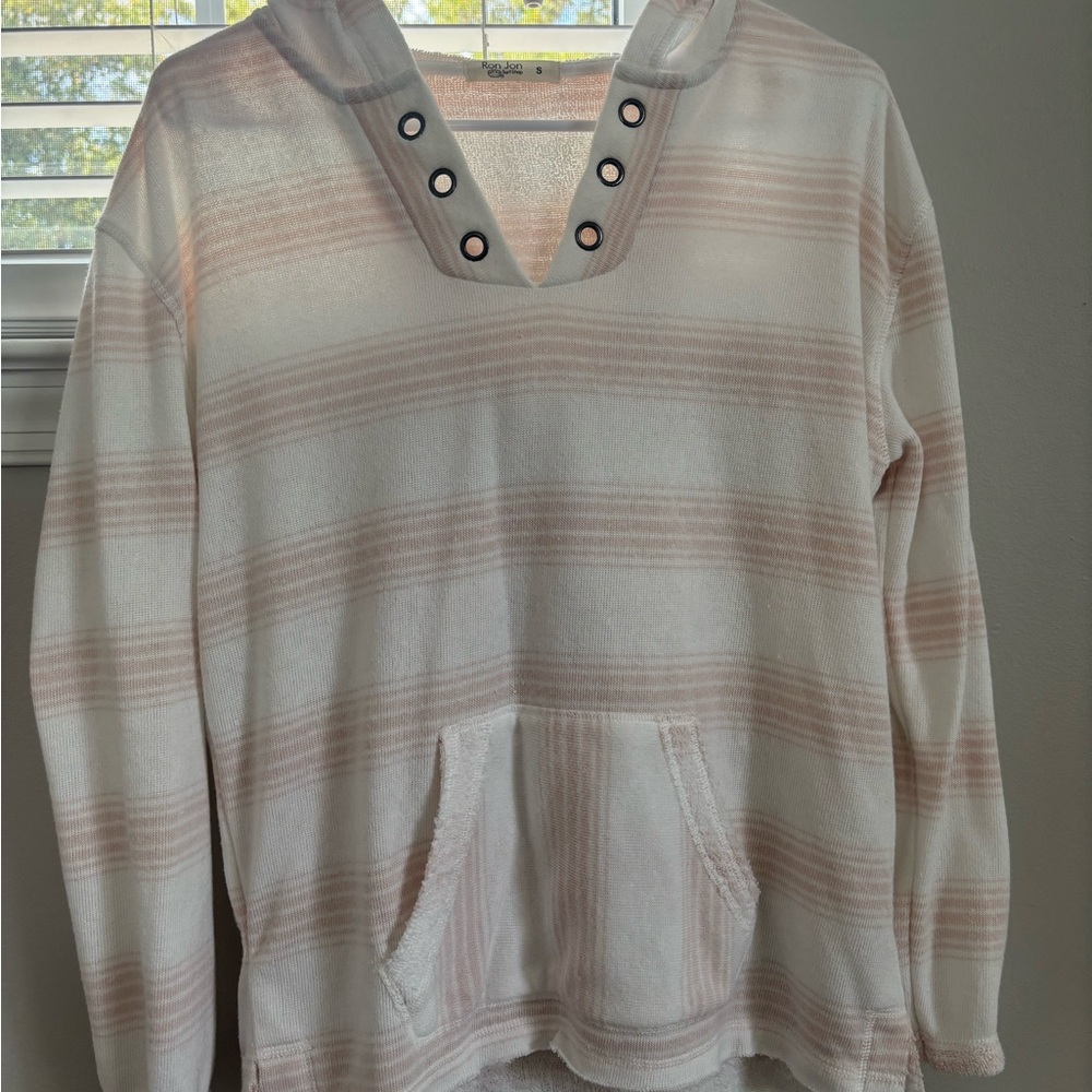 Ron Jon Pink and White Striped Hoodie